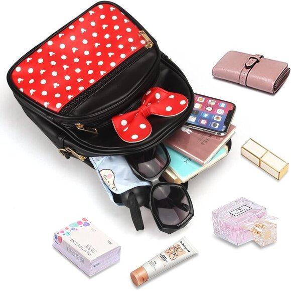 🆕 Dksyee Leather Cute Mini Mouse Women Black Bowknot PolkaDot Toddler Backpack - Picture 5 of 7